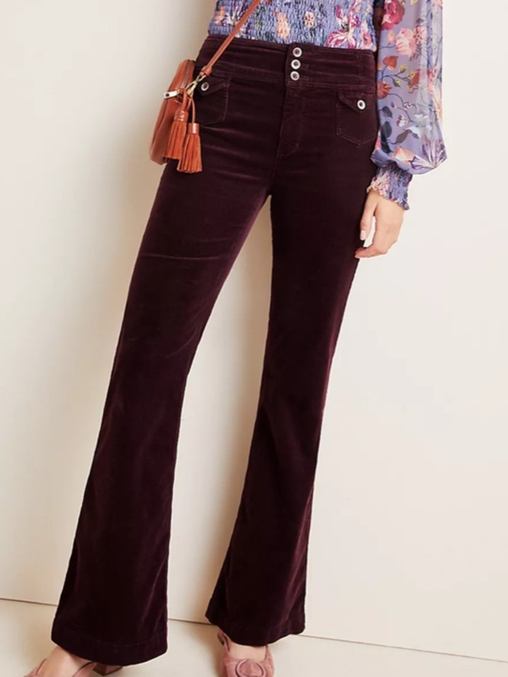 NWT Pilcro High Rise Trousert Bootcut Plum Corduroy Pants Spring Size 32